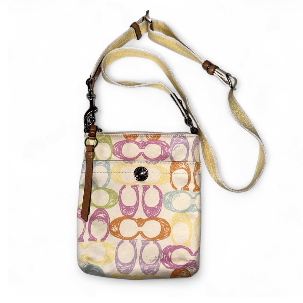 Coach Scribble Swingpack Crossbody Bag Multicolor Pastel Rainbow Y2K Signature C